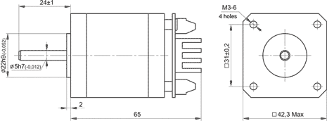 Dimensions of stepper motor SM4247 with integrated driver SMD-1.6 mini