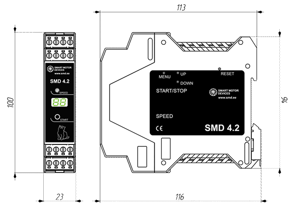 Dimensions of stepmotor driver SMD-4.2DIN