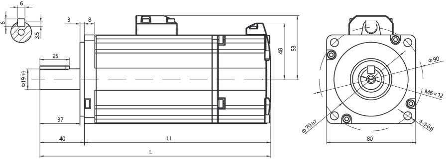 Dimensions of AC servo motor EM3A-08