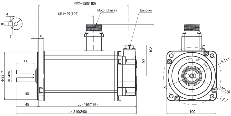 Dimensions of AC servo motor EM3A-15