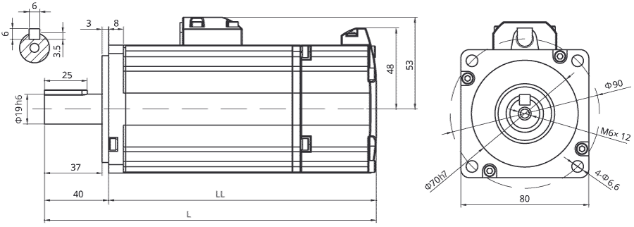 Dimensions of AC servo motor EM3J-08