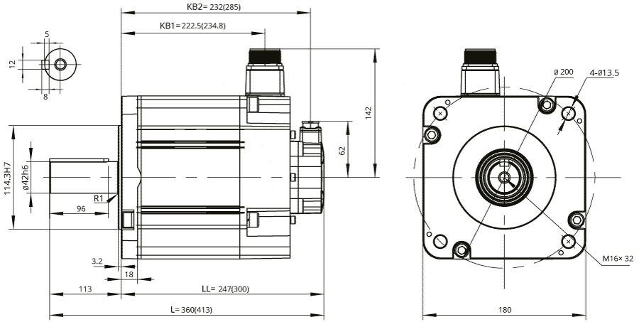 Dimensions of AC servo motor EM3L-40