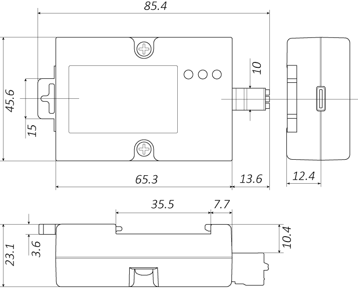 Dimensiones del convertidor USB-RS485
