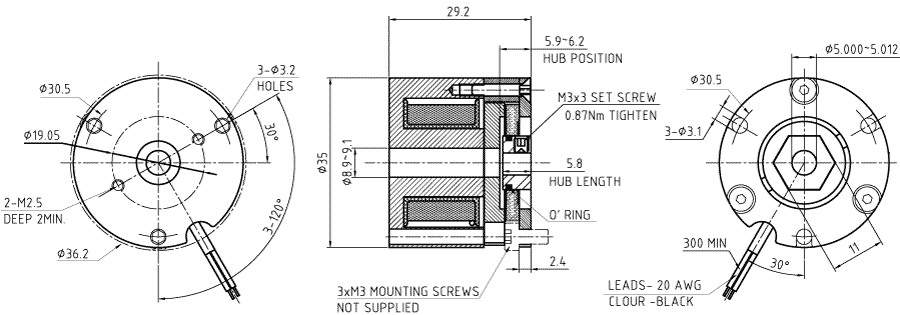 Dimensions of motor brake BRAKE-BWA-0.35-5