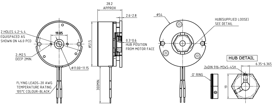 Dimensions of motor brake BRAKE-BWA-1.5-6.35