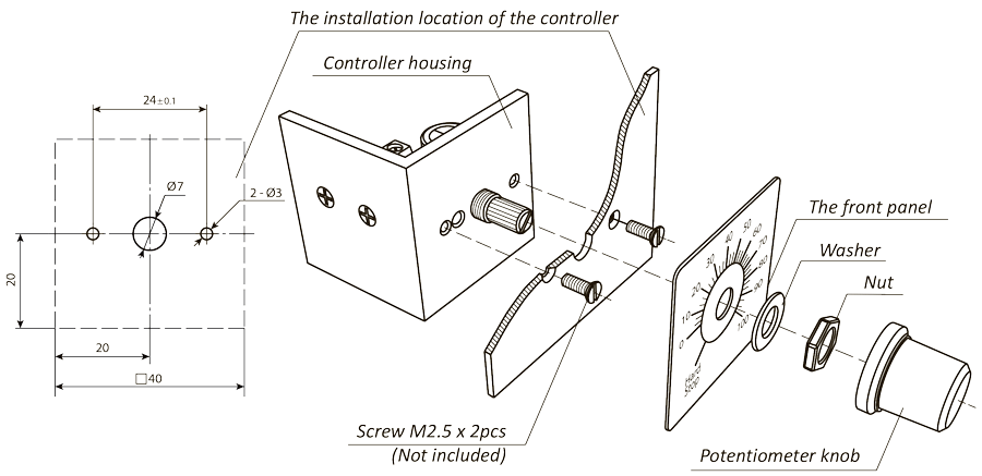 Dimensions of built-in DC brush motor controller BMD-12