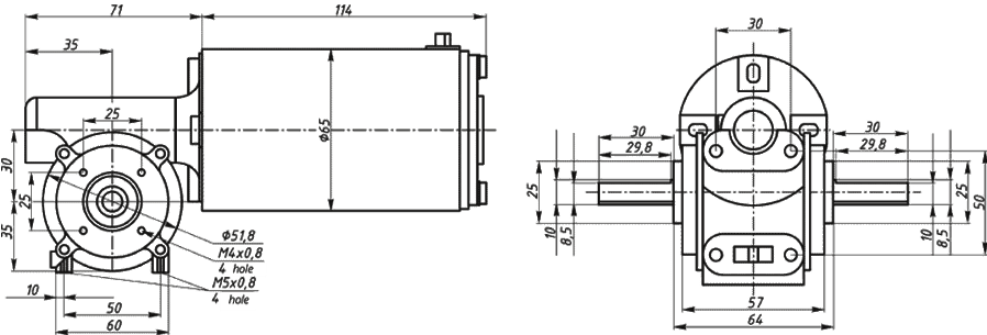 Dimensions of brush DC gearmotor SM5946W
