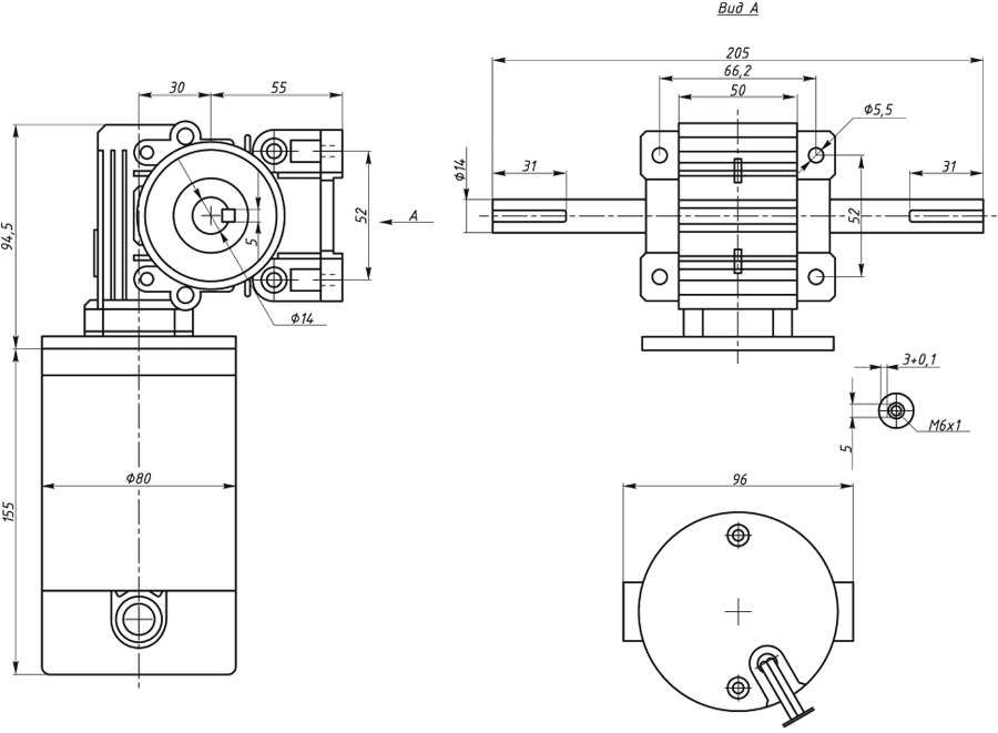 Dimensions of brush DC gearmotor SM7165W