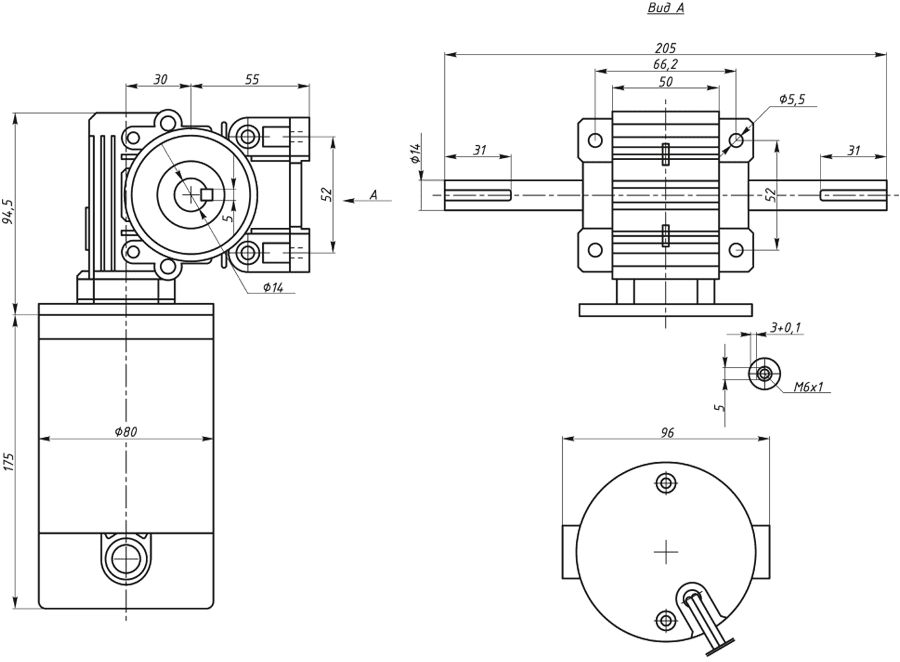Dimensions of brush DC gearmotor SM7185W