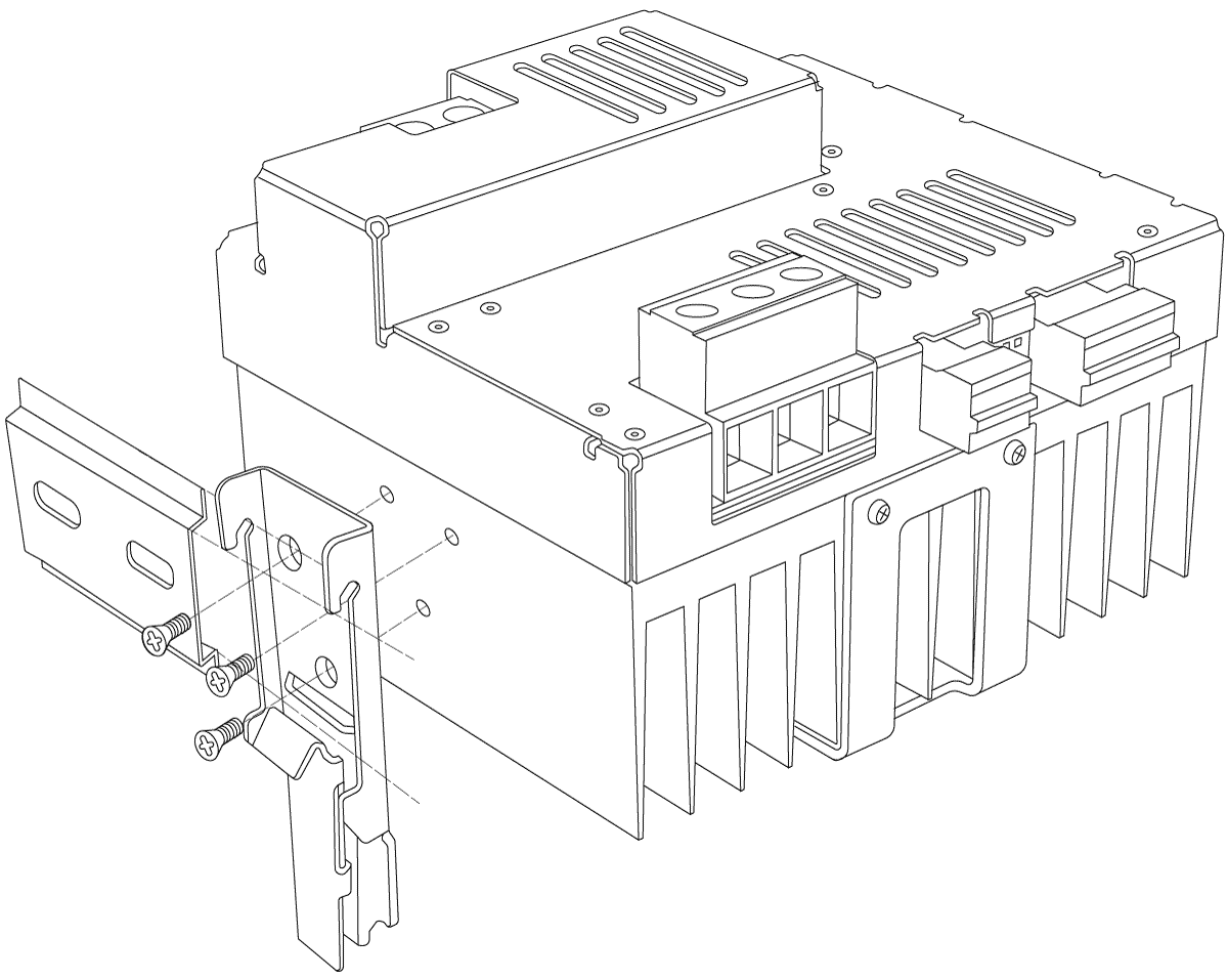Direct DIN-rail mounting on the BLD-50 DC control unit.