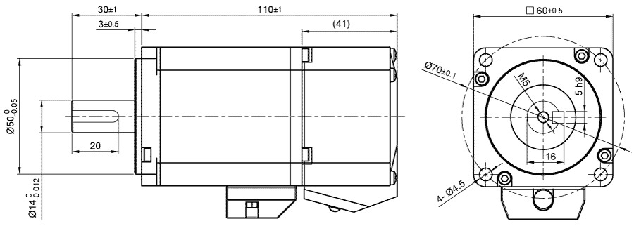 Dimensions of brushless DC motor APBA60M048030-E