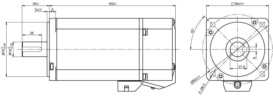 Dimensions of brushless DC motor APBA80L048030-E