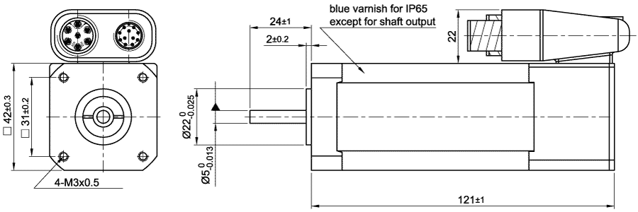 Dimensions of brushless DC motor ASB42C048060-ENM