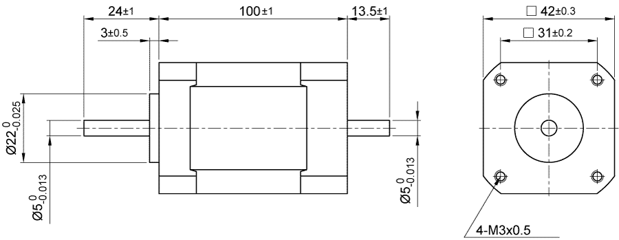 Dimensions of brushless DC motor DB42C02