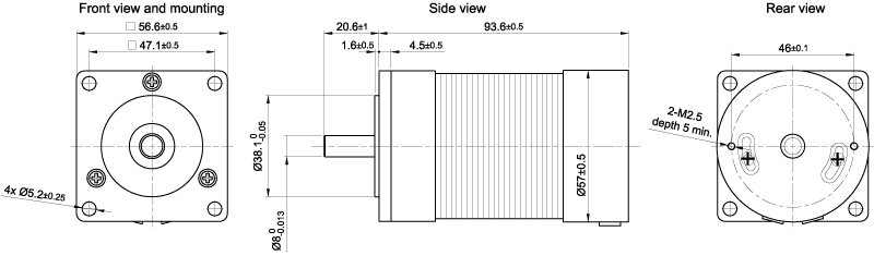 Dimensions of brushless DC motor DB59C024035-A