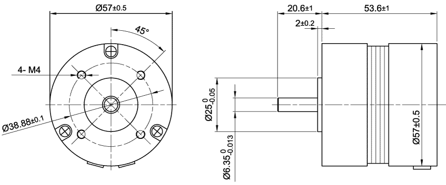 Dimensions of brushless DC motor DB59S024035R-A