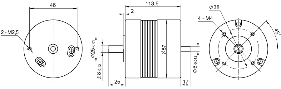 Dimensions of brushless DC motor SM57L114