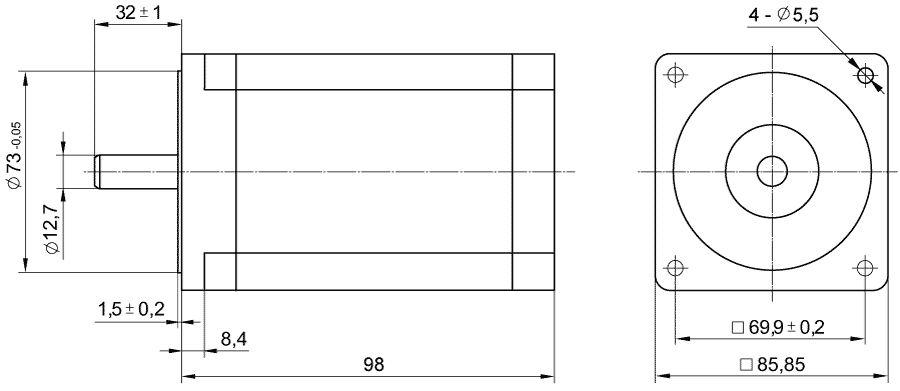 Dimensions of brushless DC motor SM86L98