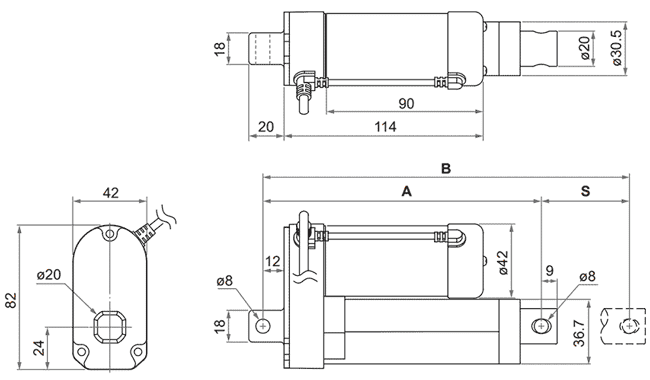 Linear actuator with 2 Hall sensors