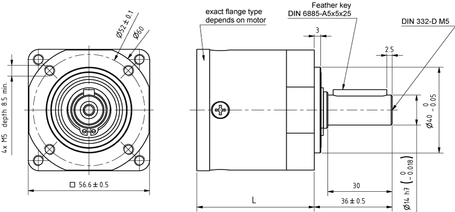 Dimensions of GP56 with reinforced bearings for NEMA 23 and NEMA 24 motor sizes