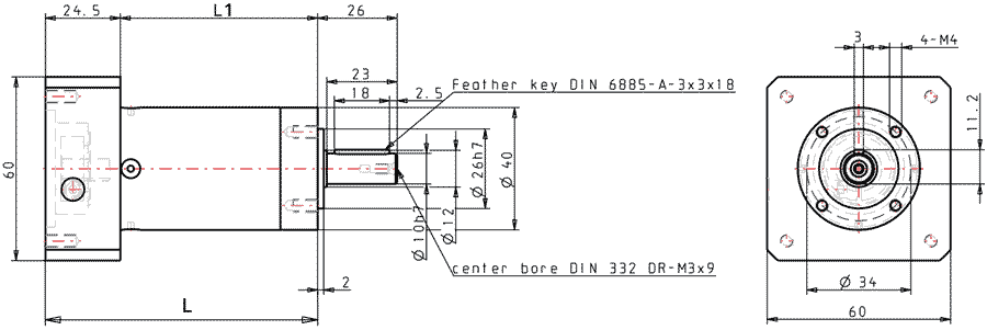 Dimensions of GPLE40 for NEMA 23 and NEMA 24 motor sizes