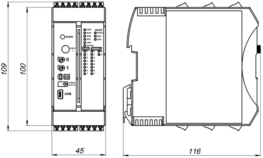 Dimensions of programmable stepper motor controller SMSD-4.2Modbus