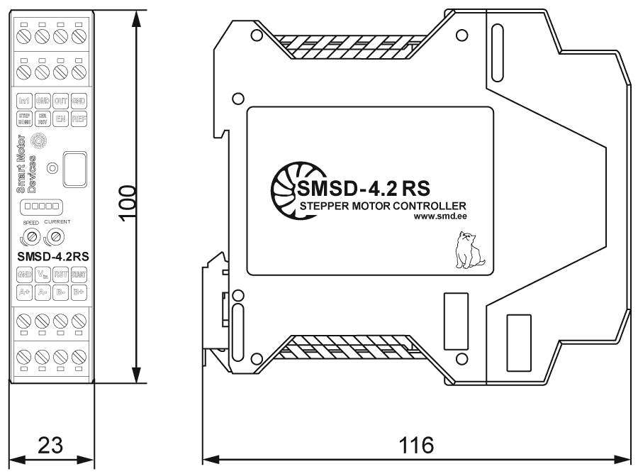 Dimensions of stepper motor controller SMSD-4.2RS