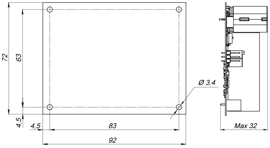 Dimensions of stepper motor driver SMD-8.0 open frame