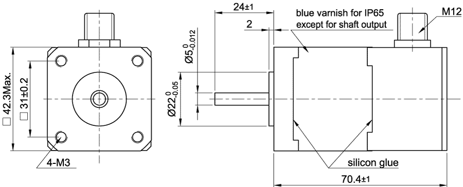 Dimensions of stepper motor IP65 with encoder AS4118L1804-E