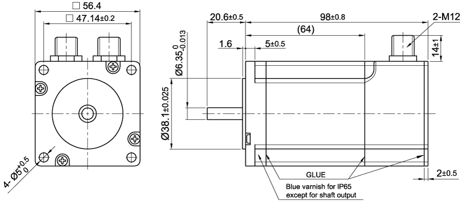 Dimensions of stepper motor IP65 with encoder AS5918L4204-ENM24