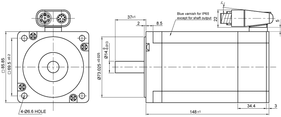 Dimensions of stepper motor IP65 with encoder AS8918L9504-E24