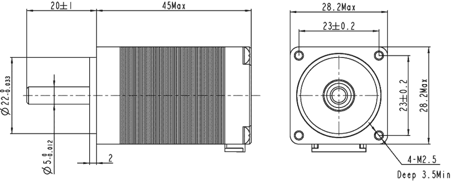 Dimensions of stepper motor FL28STH32-0956A