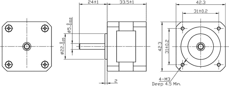 Dimensions of stepper motor FL42STH33-1334A