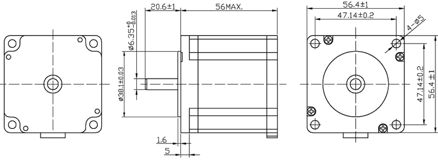 Dimensions of stepper motor FL57STH56-2804A
