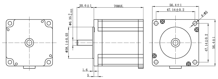 Dimensions of stepper motor FL57STH76-2804A