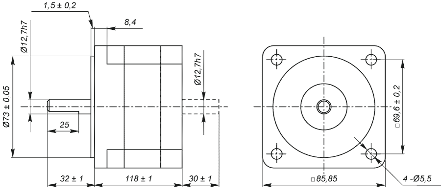 Dimensions of stepper motor FL86STH118-6004A