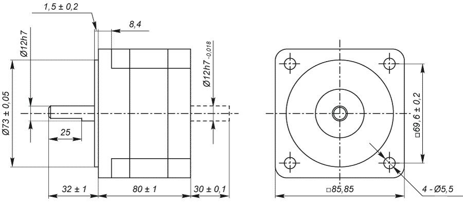 Dimensions of stepper motor FL86STH80-4208A