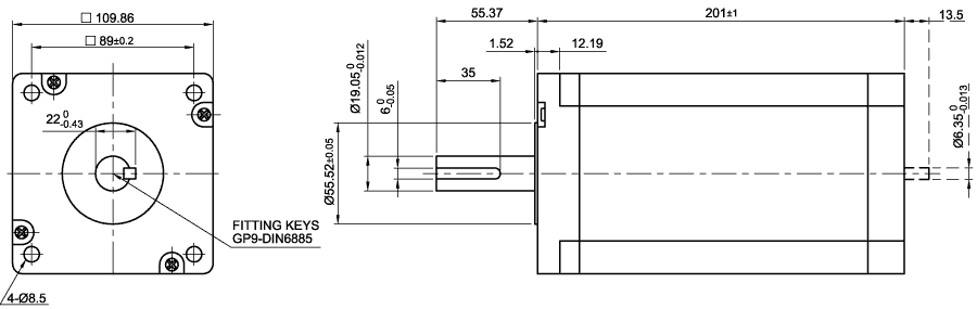 Dimensions of stepper motor ST11018L8004-A